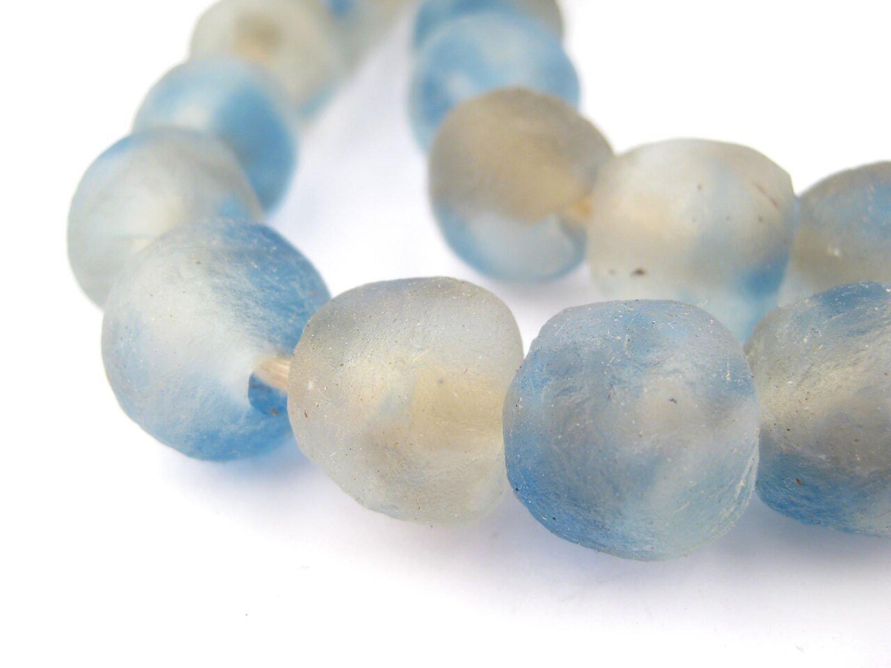 The Bead Chest Blue Grey Mist Recycled Glass Beads 14mm Ghana African Sea Glass Multicolor Round Large Hole 28 Inch Strand Handmade Fair Trade